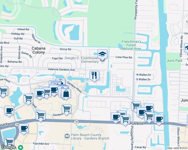 map of restaurants, bars, coffee shops, grocery stores, and more near 2803 Sarento Place in Palm Beach Gardens