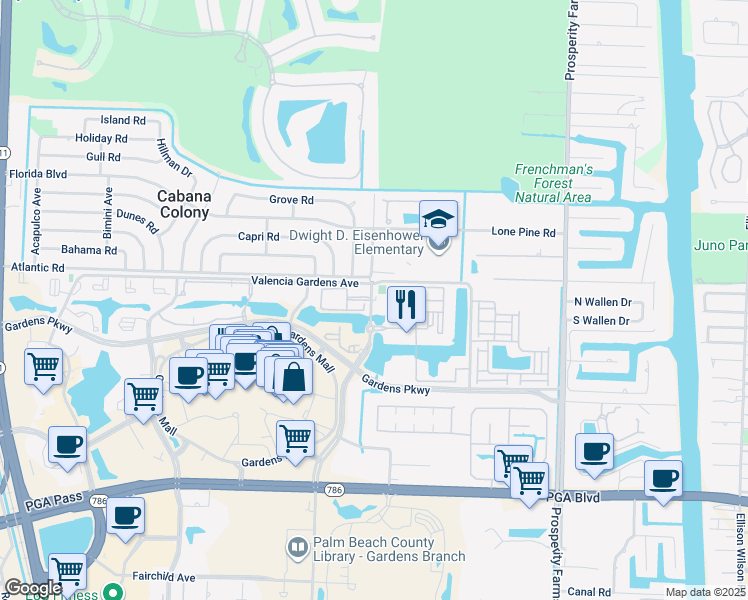 map of restaurants, bars, coffee shops, grocery stores, and more near 3019 Alcazar Place in Palm Beach Gardens