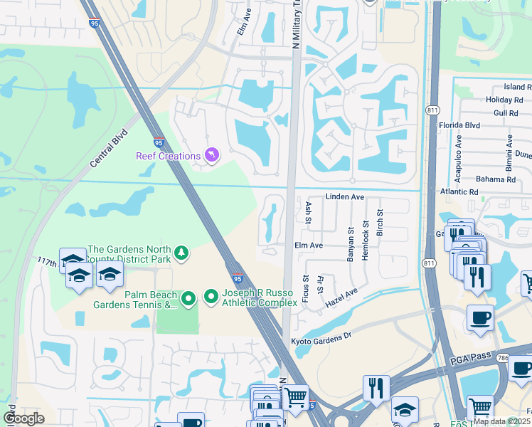 map of restaurants, bars, coffee shops, grocery stores, and more near 201 Sabal Ridge Circle in Palm Beach Gardens
