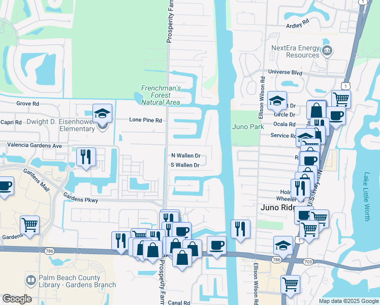 map of restaurants, bars, coffee shops, grocery stores, and more near 2367 East Edgewater Drive in Palm Beach Gardens
