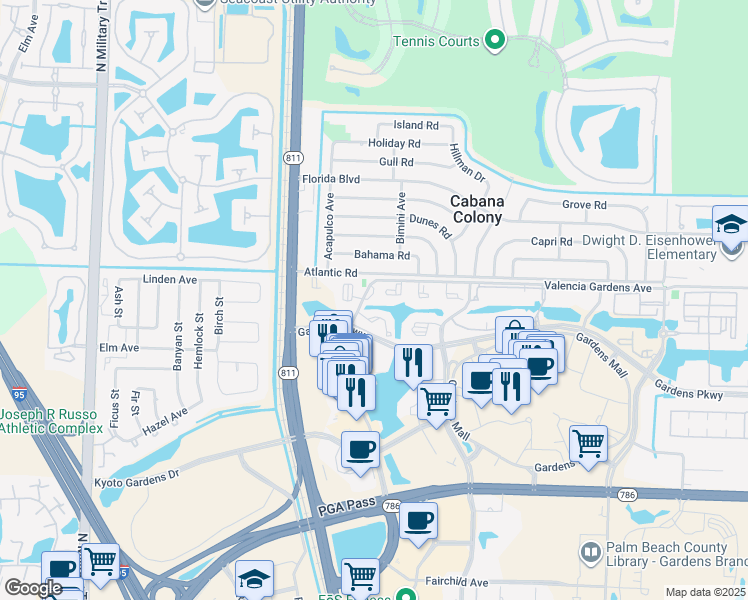 map of restaurants, bars, coffee shops, grocery stores, and more near 3745 Atlantic Road in Palm Beach Gardens