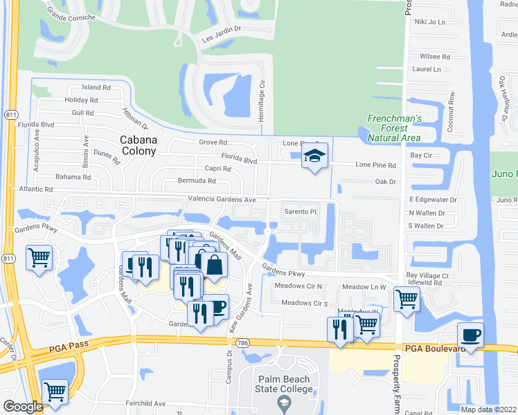 map of restaurants, bars, coffee shops, grocery stores, and more near 12015 Easterly Avenue in Palm Beach Gardens