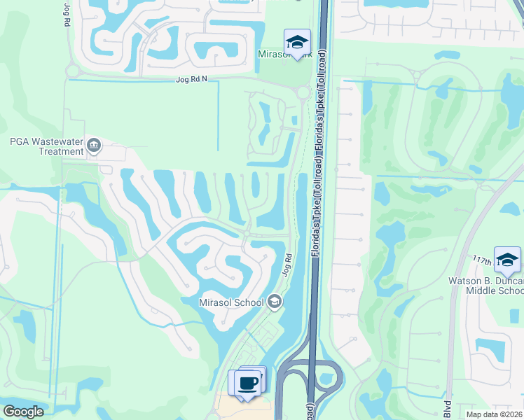 map of restaurants, bars, coffee shops, grocery stores, and more near 113 Andalusia Way in Palm Beach Gardens