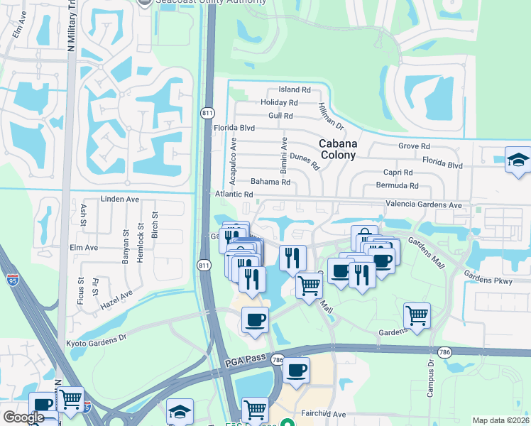 map of restaurants, bars, coffee shops, grocery stores, and more near 11900 Valencia Gardens Avenue in Palm Beach Gardens
