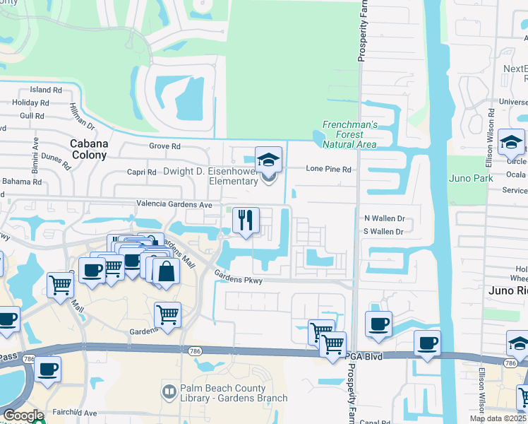 map of restaurants, bars, coffee shops, grocery stores, and more near 2926 Lone Pine Road in Palm Beach Gardens