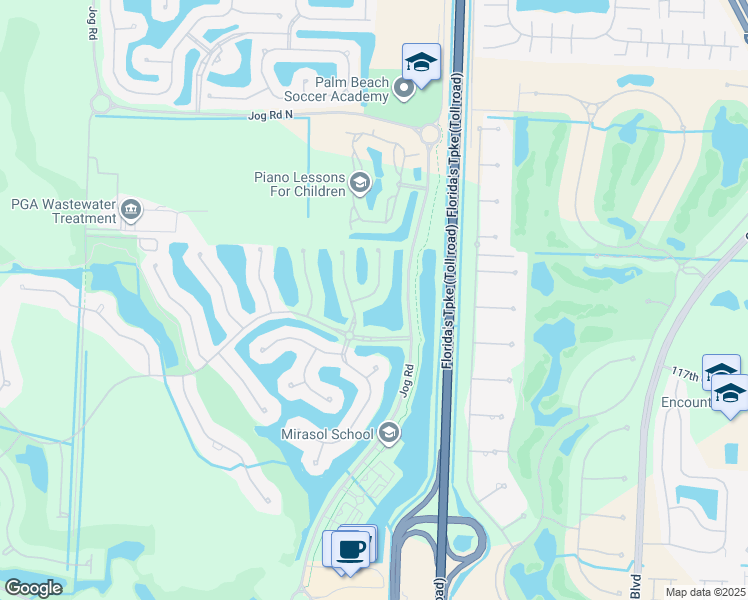 map of restaurants, bars, coffee shops, grocery stores, and more near 112 Andalusia Way in Palm Beach Gardens