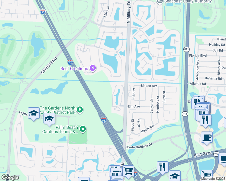 map of restaurants, bars, coffee shops, grocery stores, and more near 1601 Sabal Ridge Circle in Palm Beach Gardens