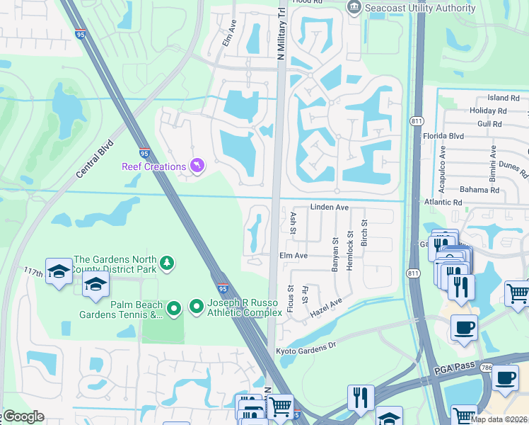 map of restaurants, bars, coffee shops, grocery stores, and more near 1601 Sabal Ridge Circle in Palm Beach Gardens