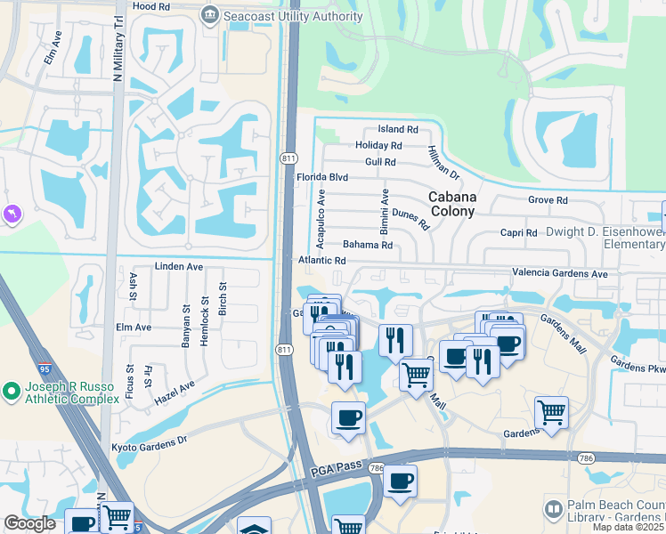 map of restaurants, bars, coffee shops, grocery stores, and more near 3502 Marigold Court in Palm Beach Gardens