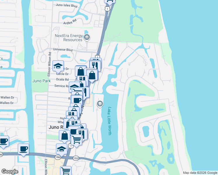 map of restaurants, bars, coffee shops, grocery stores, and more near 1327 Lake Worth Lane in North Palm Beach