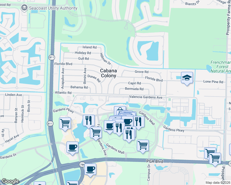 map of restaurants, bars, coffee shops, grocery stores, and more near 12016 Colony Avenue in Palm Beach Gardens