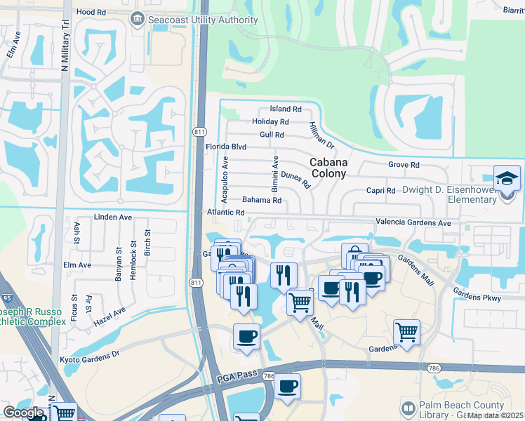 map of restaurants, bars, coffee shops, grocery stores, and more near 3745 Atlantic Road in Palm Beach Gardens
