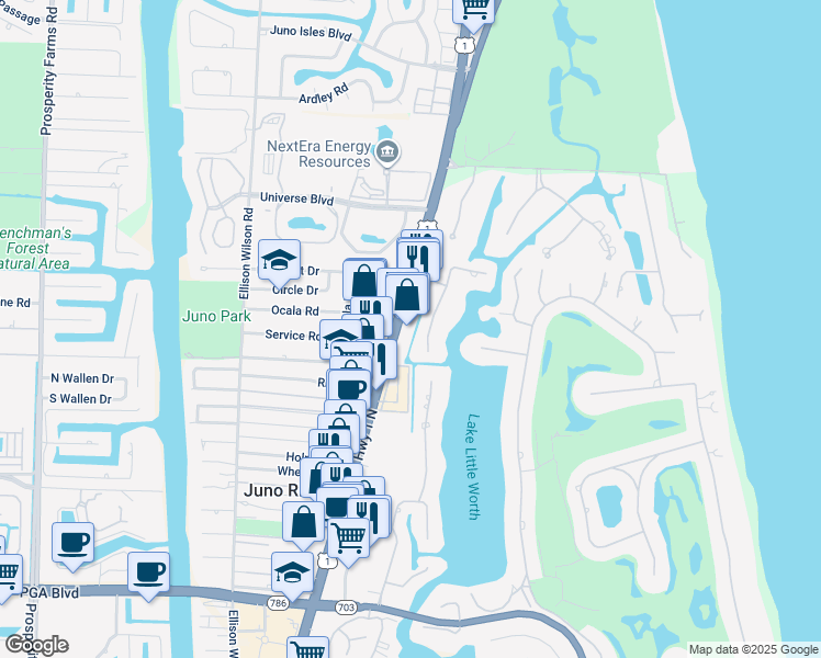 map of restaurants, bars, coffee shops, grocery stores, and more near 12050 U.S. Highway 1 in North Palm Beach