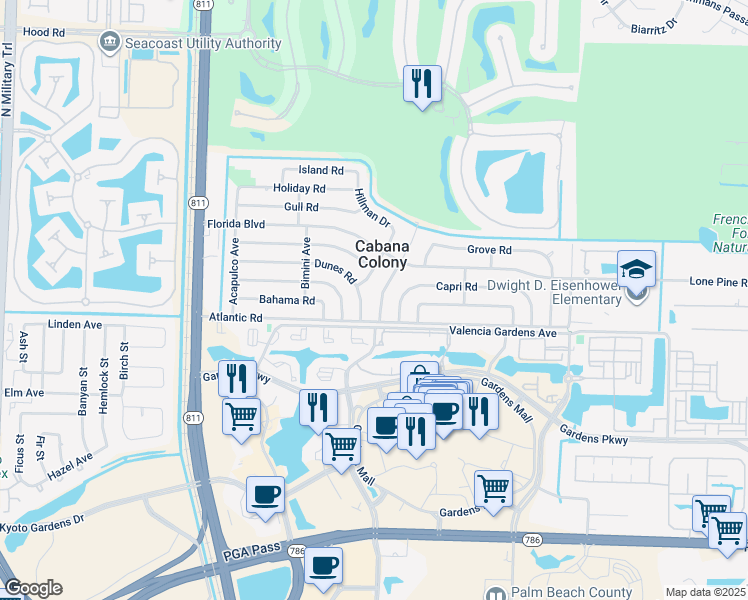 map of restaurants, bars, coffee shops, grocery stores, and more near 12053 Colony Avenue in Palm Beach Gardens