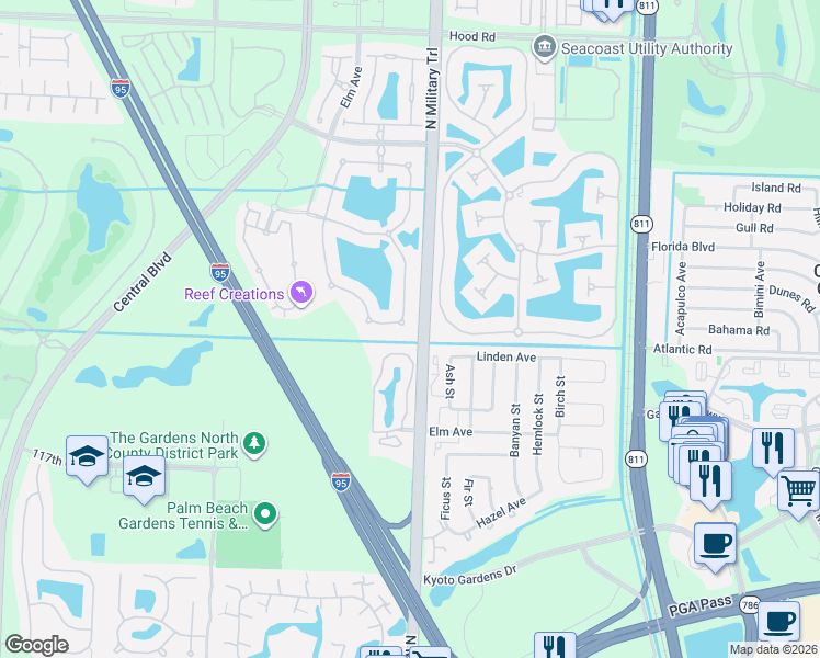 map of restaurants, bars, coffee shops, grocery stores, and more near 679 Hudson Bay Drive in Palm Beach Gardens