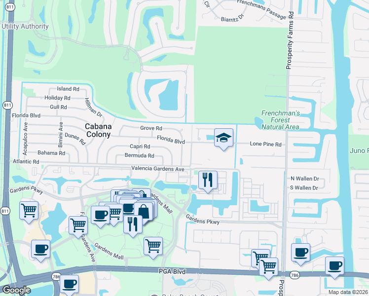 map of restaurants, bars, coffee shops, grocery stores, and more near 12095 Easterly Avenue in Palm Beach Gardens