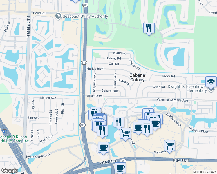 map of restaurants, bars, coffee shops, grocery stores, and more near 3762 Catalina Road in West Palm Beach