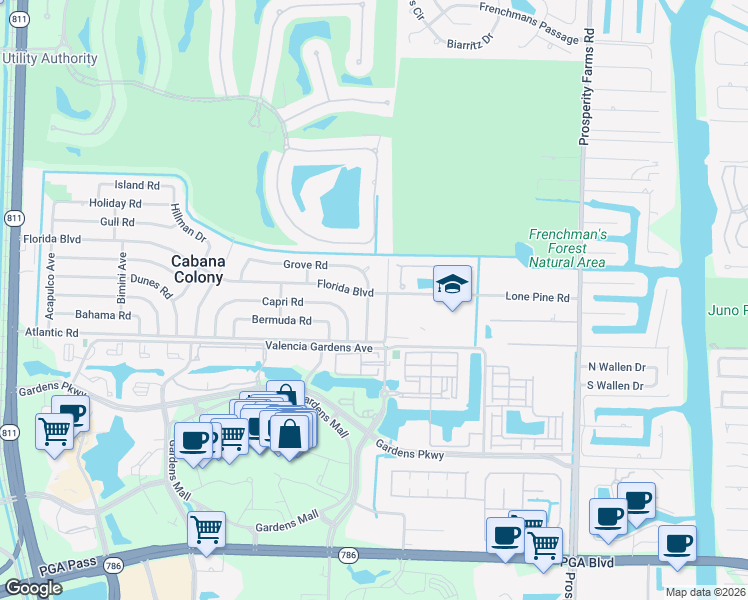 map of restaurants, bars, coffee shops, grocery stores, and more near 12095 Easterly Avenue in Palm Beach Gardens