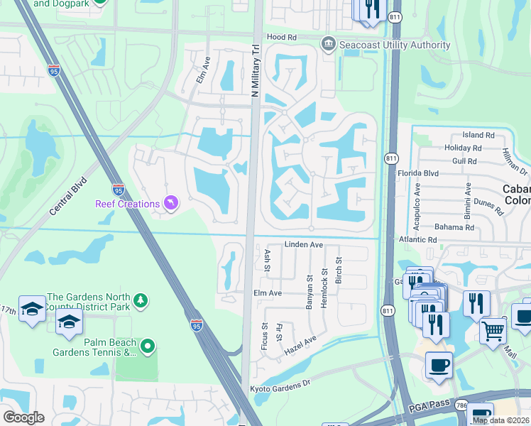 map of restaurants, bars, coffee shops, grocery stores, and more near 679 Hudson Bay Drive in Palm Beach Gardens