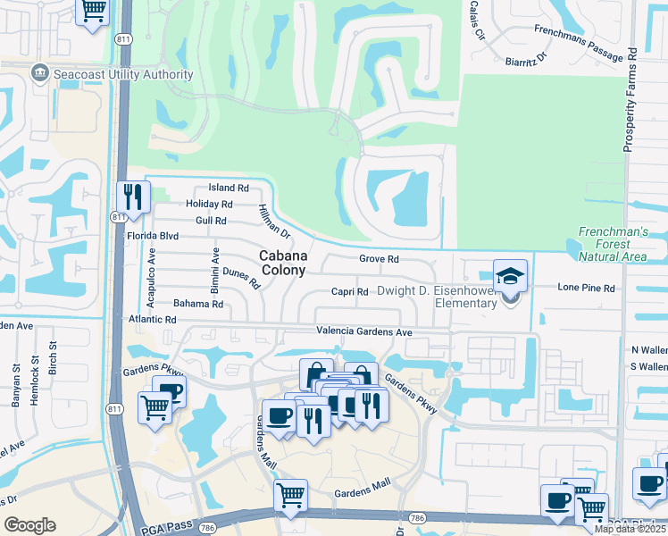 map of restaurants, bars, coffee shops, grocery stores, and more near 3377 Grove Road in West Palm Beach