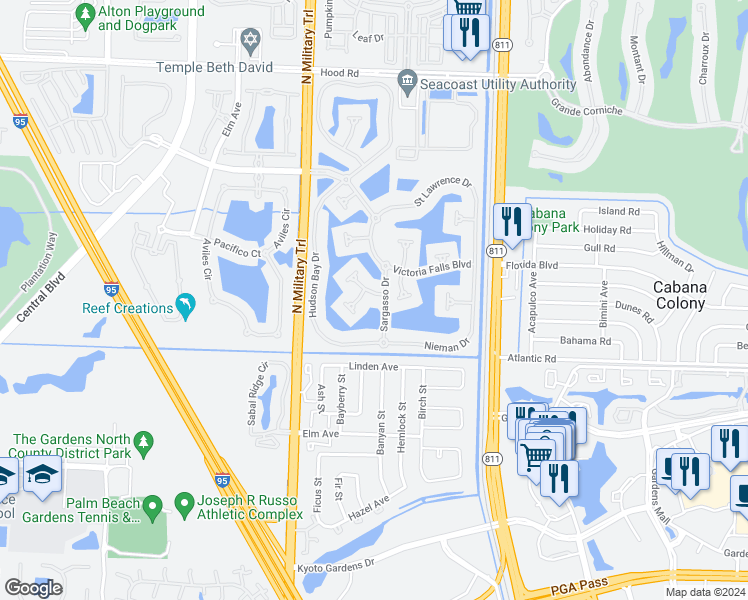 map of restaurants, bars, coffee shops, grocery stores, and more near 503 Grand Banks Road in Palm Beach Gardens