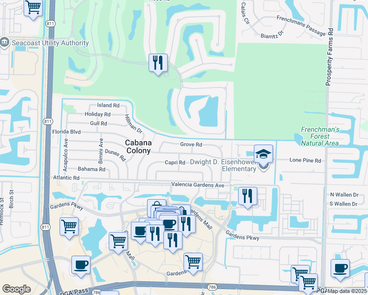 map of restaurants, bars, coffee shops, grocery stores, and more near 3303 Grove Road in Palm Beach Gardens