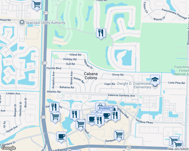map of restaurants, bars, coffee shops, grocery stores, and more near 12173 Colony Avenue in Palm Beach Gardens