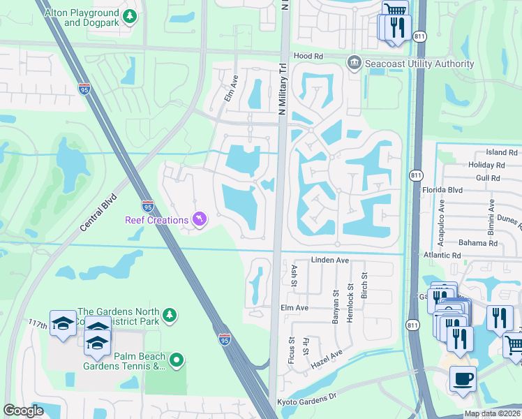 map of restaurants, bars, coffee shops, grocery stores, and more near 12128 Aviles Circle in Palm Beach Gardens
