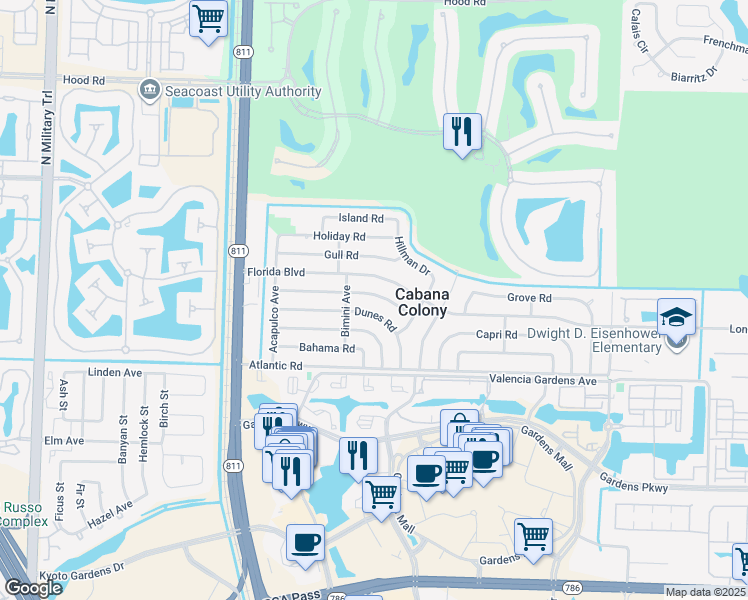 map of restaurants, bars, coffee shops, grocery stores, and more near 3676 Everglades Road in Palm Beach Gardens