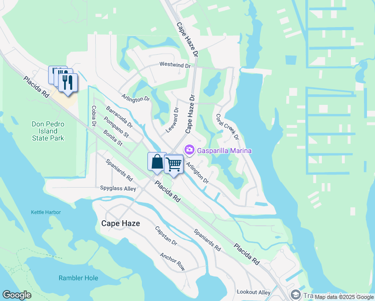 map of restaurants, bars, coffee shops, grocery stores, and more near 6 Amberjack Terrace in Placida