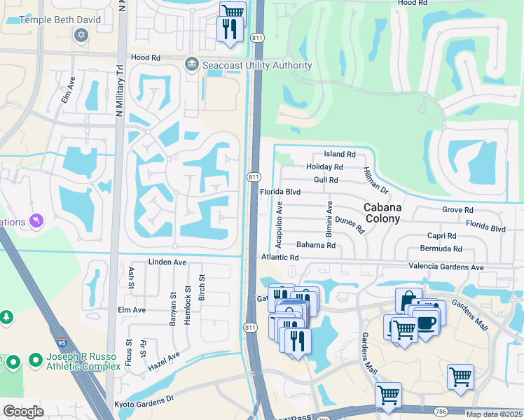 map of restaurants, bars, coffee shops, grocery stores, and more near 12180 Florida A1A Alternate in Palm Beach Gardens