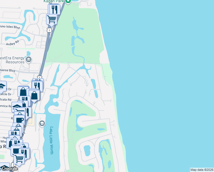 map of restaurants, bars, coffee shops, grocery stores, and more near 12210 Banyan Road in North Palm Beach