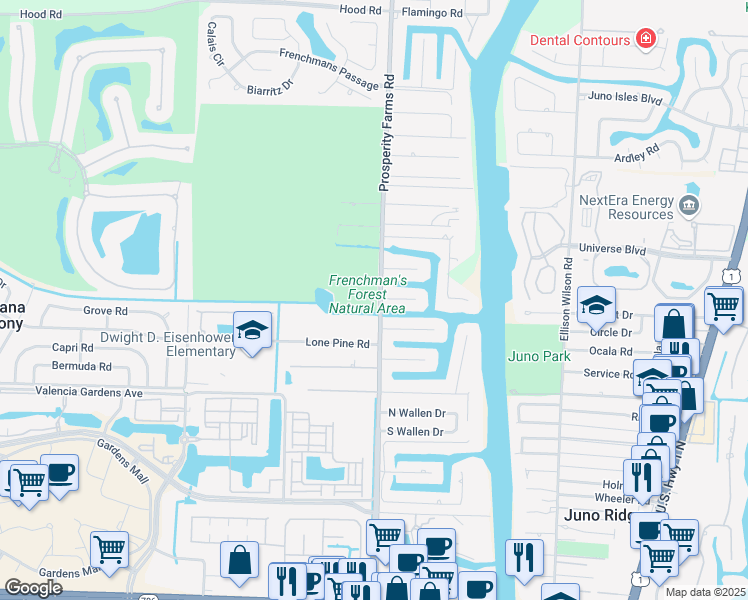 map of restaurants, bars, coffee shops, grocery stores, and more near 12201 Prosperity Farms Road in Palm Beach Gardens