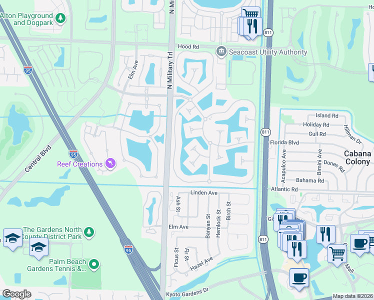 map of restaurants, bars, coffee shops, grocery stores, and more near 537 Grand Banks Road in Palm Beach Gardens