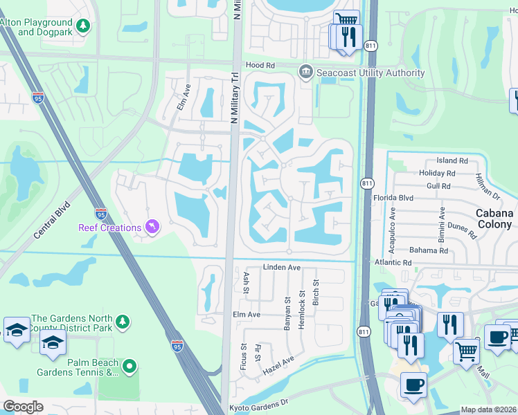 map of restaurants, bars, coffee shops, grocery stores, and more near 537 Grand Banks Road in Palm Beach Gardens