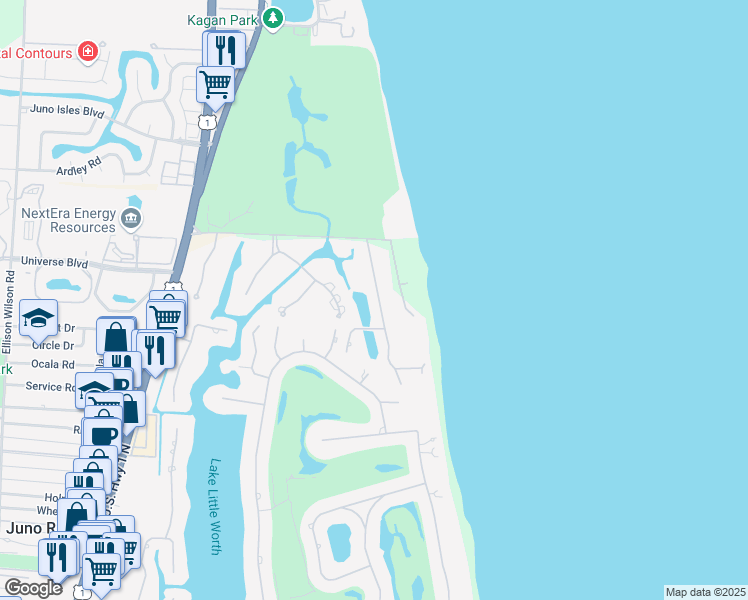 map of restaurants, bars, coffee shops, grocery stores, and more near 12345 Banyan Road in North Palm Beach