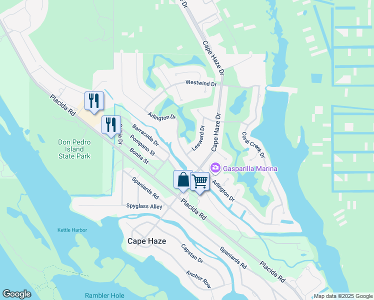 map of restaurants, bars, coffee shops, grocery stores, and more near 15 Arlington Drive in Placida