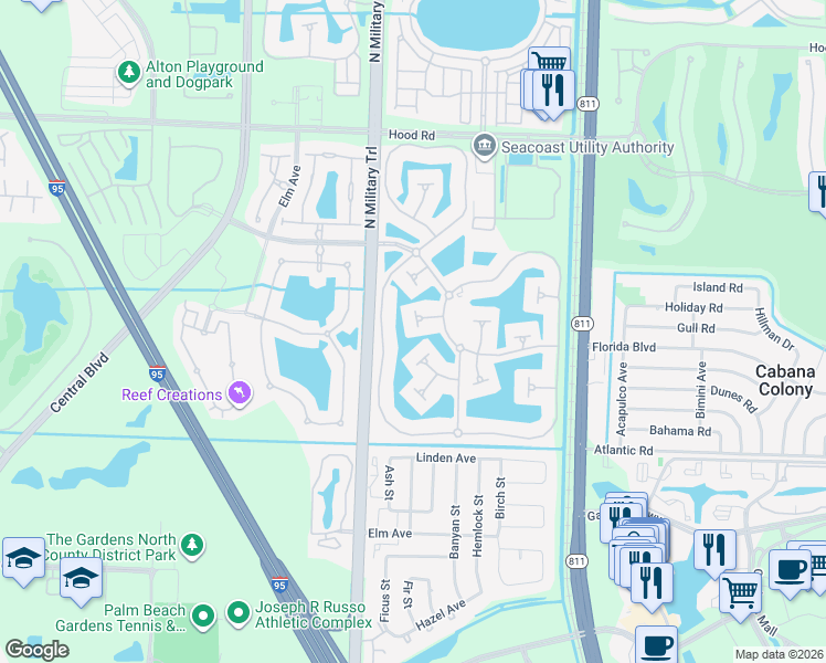 map of restaurants, bars, coffee shops, grocery stores, and more near 409 Fonseca Way in Palm Beach Gardens