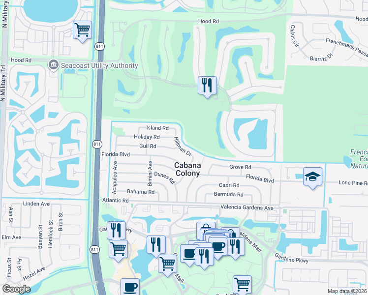 map of restaurants, bars, coffee shops, grocery stores, and more near 12292 Hillman Drive in Palm Beach Gardens