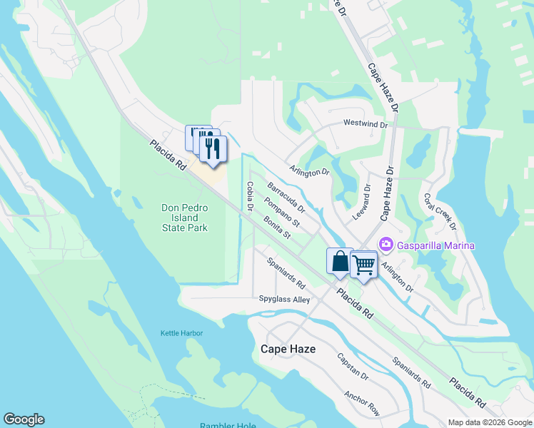 map of restaurants, bars, coffee shops, grocery stores, and more near 51 Bonita Street in Placida