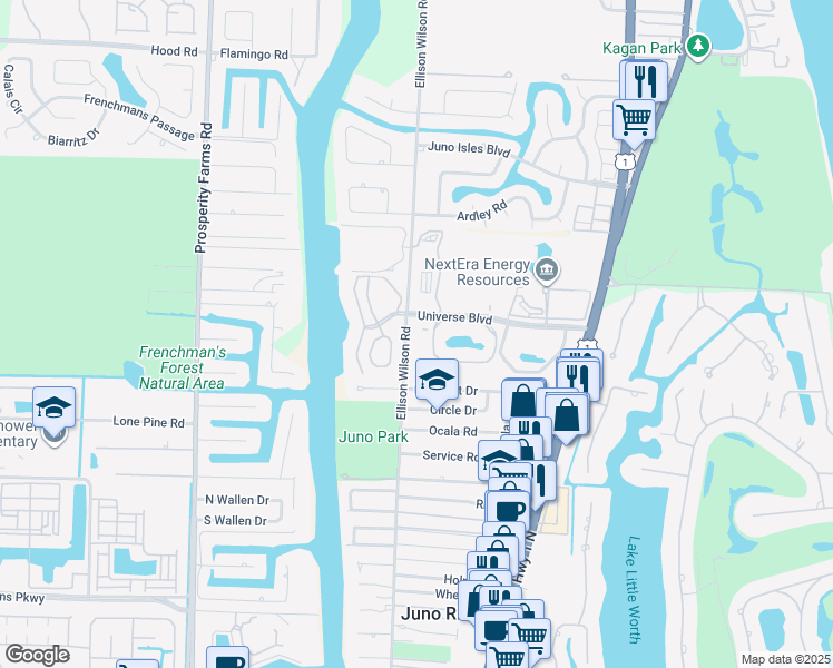 map of restaurants, bars, coffee shops, grocery stores, and more near 7 Grand Bay Circle in North Palm Beach