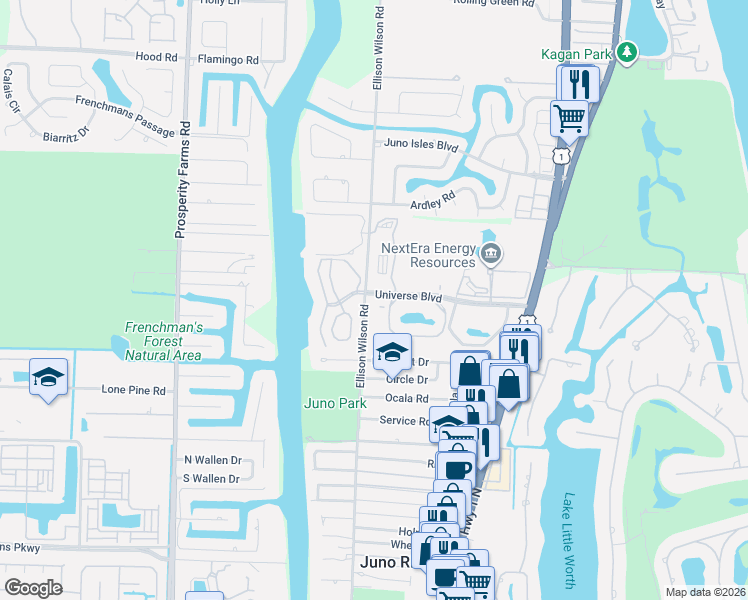 map of restaurants, bars, coffee shops, grocery stores, and more near 7 Grand Bay Circle in North Palm Beach