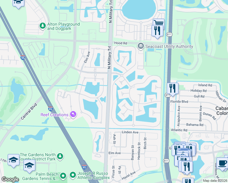 map of restaurants, bars, coffee shops, grocery stores, and more near 409 Fonseca Way in Palm Beach Gardens