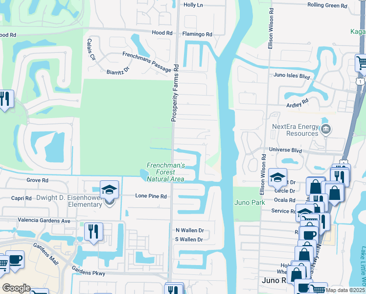 map of restaurants, bars, coffee shops, grocery stores, and more near 2438 Inland Cove Road in West Palm Beach