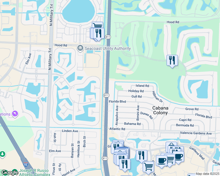 map of restaurants, bars, coffee shops, grocery stores, and more near 12416 Florida A1A Alternate in Palm Beach Gardens