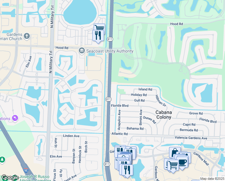 map of restaurants, bars, coffee shops, grocery stores, and more near 12416 Florida A1A Alternate in Palm Beach Gardens