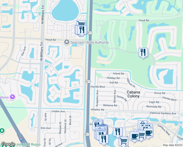 map of restaurants, bars, coffee shops, grocery stores, and more near 12416 Florida A1A Alternate in Palm Beach Gardens