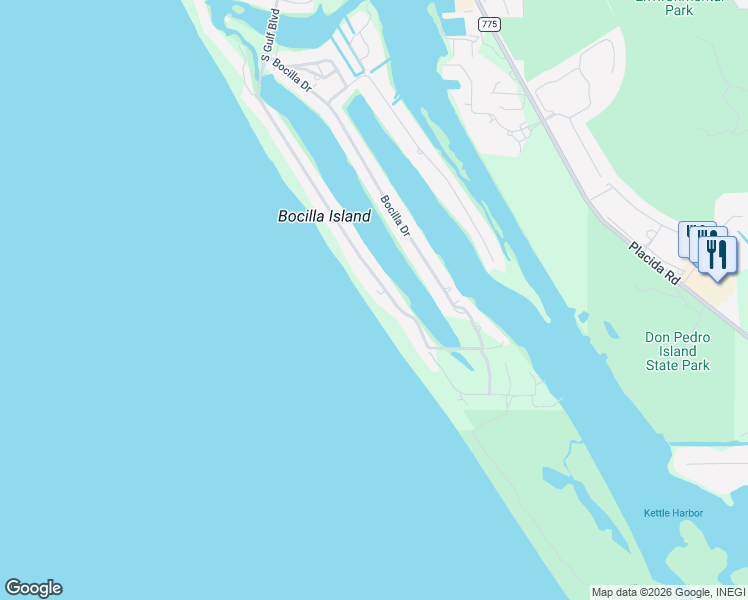 map of restaurants, bars, coffee shops, grocery stores, and more near 301 South Gulf Boulevard in Placida