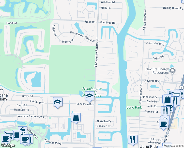 map of restaurants, bars, coffee shops, grocery stores, and more near 2564 Venice Drive in Palm Beach Gardens