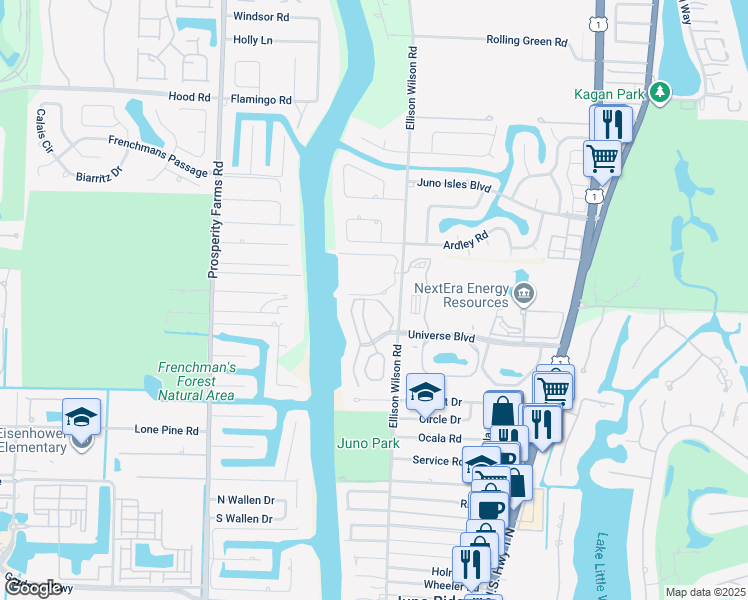 map of restaurants, bars, coffee shops, grocery stores, and more near 441 Coral Cove Drive in North Palm Beach